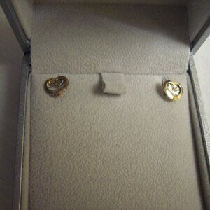 Borsheims 14K Yellow Gold Heart Shaped Pierced Earrings with White Gold Center